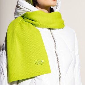 NWT DIESEL K-CODER LIME GREEN COTTON WOOL SCARF EMBROIDERED LOGO
